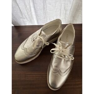 Cole Haan Grand City Womens Platform Oxford Shoes 8.5 Gold Talca Ivory Leather
